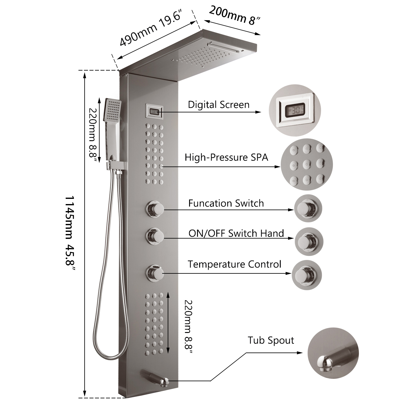 Digital Display Shower Panel S - Body Brush 评论和价格