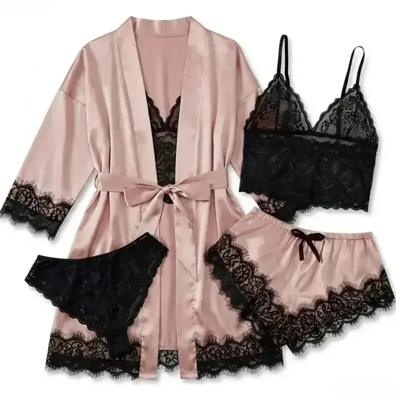 Women's 4-Piece Satin Pajama S - Bathrobe 评论和价格
