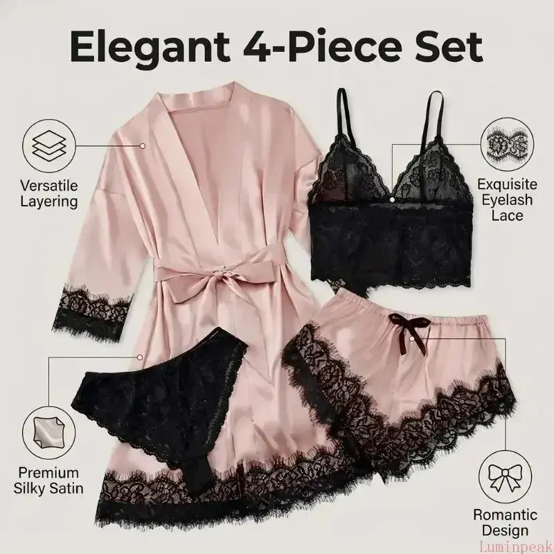 Women's 4-Piece Satin Pajama S - Bathrobe 评论和价格