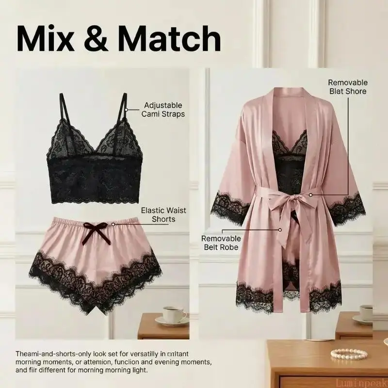 Women's 4-Piece Satin Pajama S - Bathrobe 评论和价格