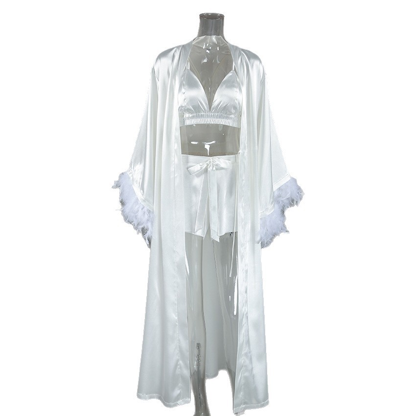 Three Set Feather Trim Robe Eu - Bathrobe 评论和价格