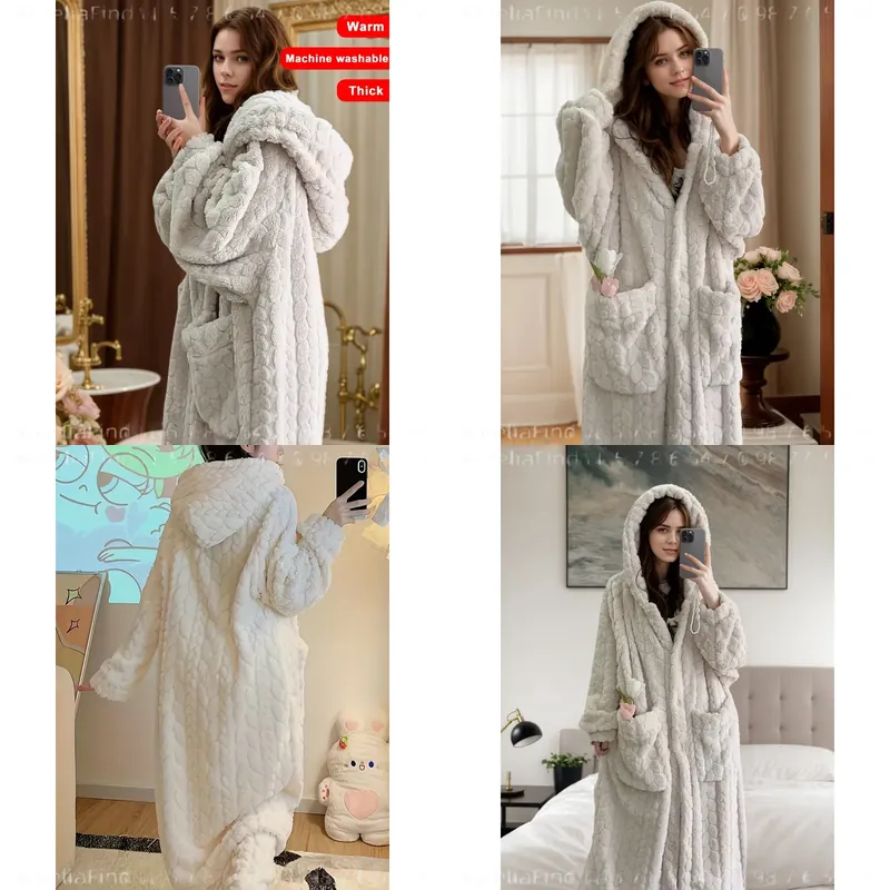 Women's Flannel Robe Autumn Wi - Bathrobe 评论和价格