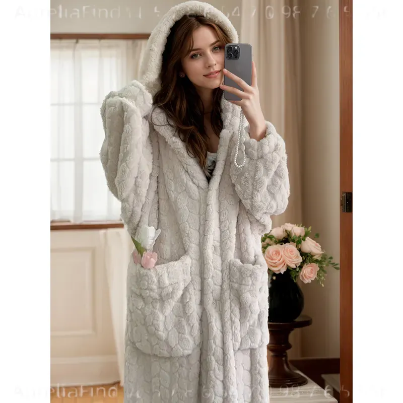 Women's Flannel Robe Autumn Wi - Bathrobe 评论和价格